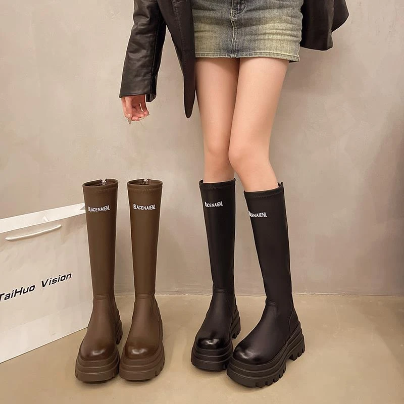 撤柜厚底不过膝高筒骑士靴子女款秋冬长筒靴女2025新款爆款春秋款