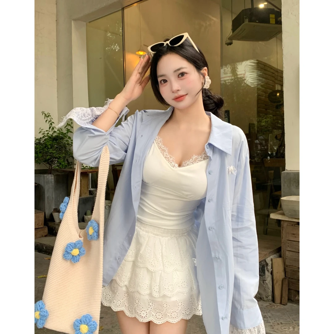 MengFairy现【叠穿法则】宽松韩版上衣休闲长袖衬衫 4883套装欧若风