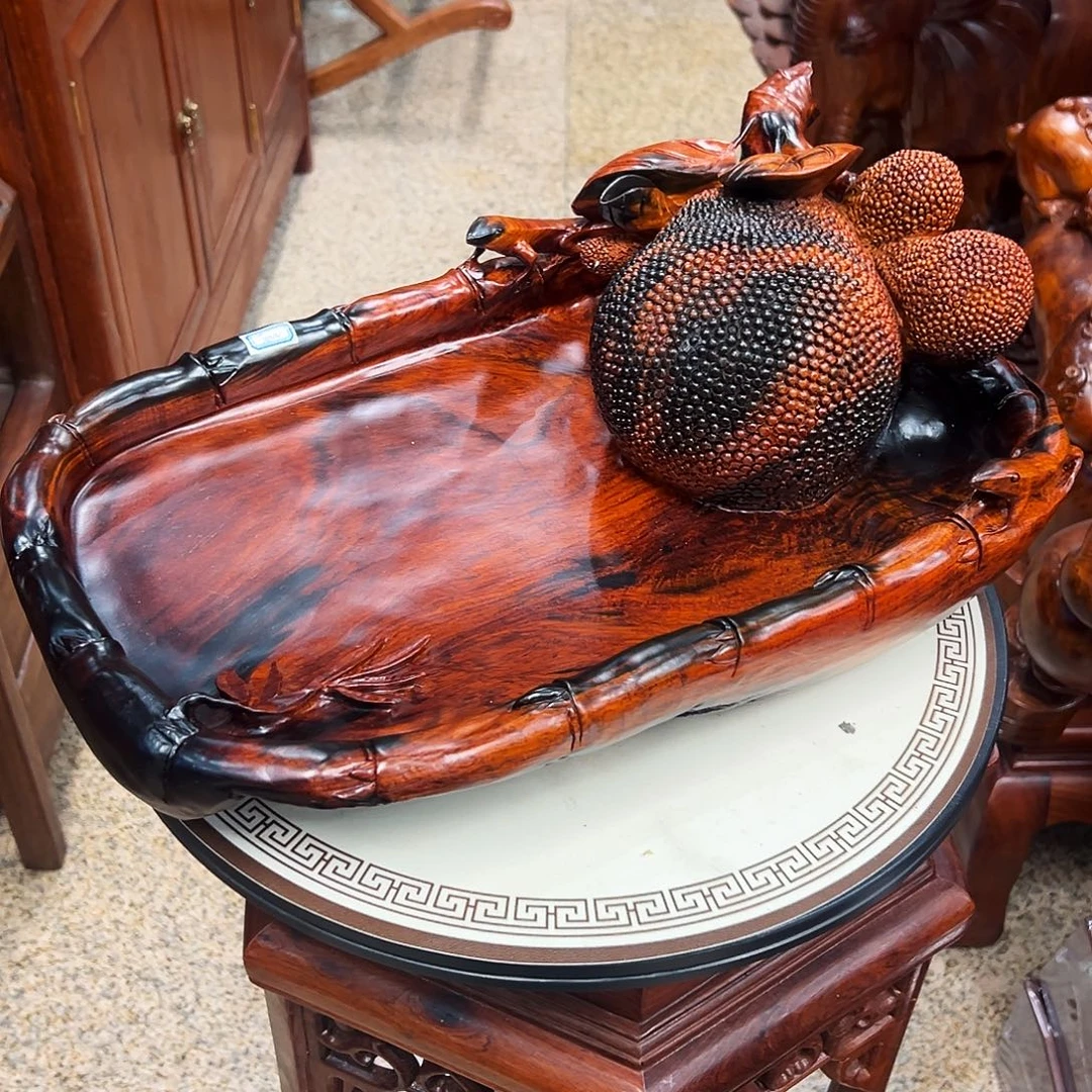 老挝大红酸枝根雕果盘