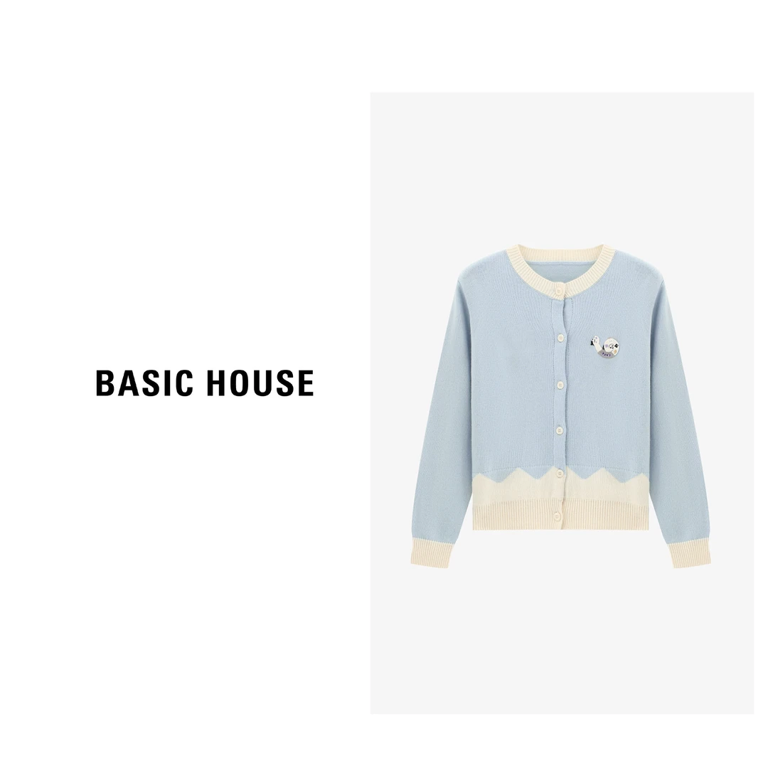 Basic House/百家好秋冬撞色拼接气质时尚百搭毛衣B0625H5A552