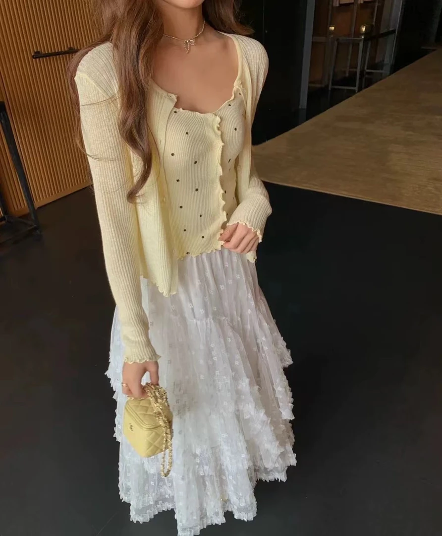 2025春夏新款天丝针织开衫套装纯御风减龄亮色吊带防晒两件套上衣