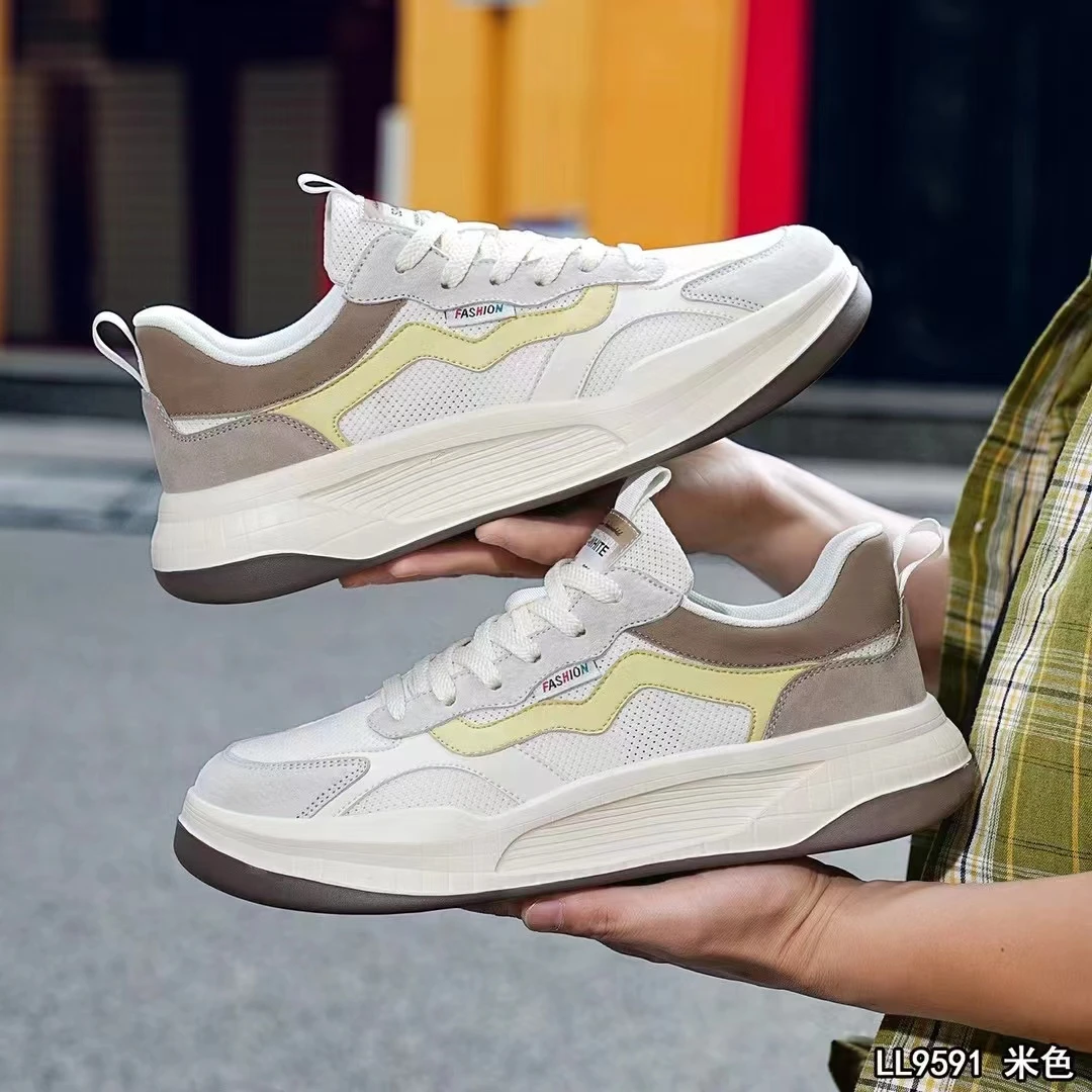 春夏新款男士时尚百搭运动休闲鞋潮鞋软底软面厚底低帮潮鞋
