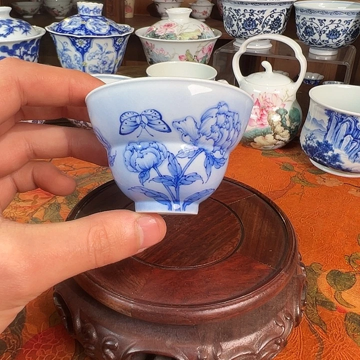 陶杯子青樵轩牡丹葫芦杯