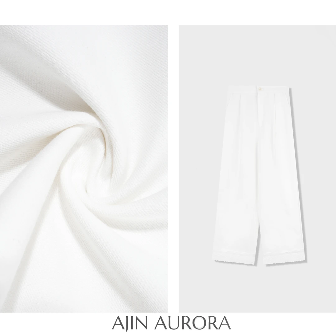 【一川月白】白色蕾丝阔腿休闲裤女夏2025新款高腰垂坠感花边直筒裤