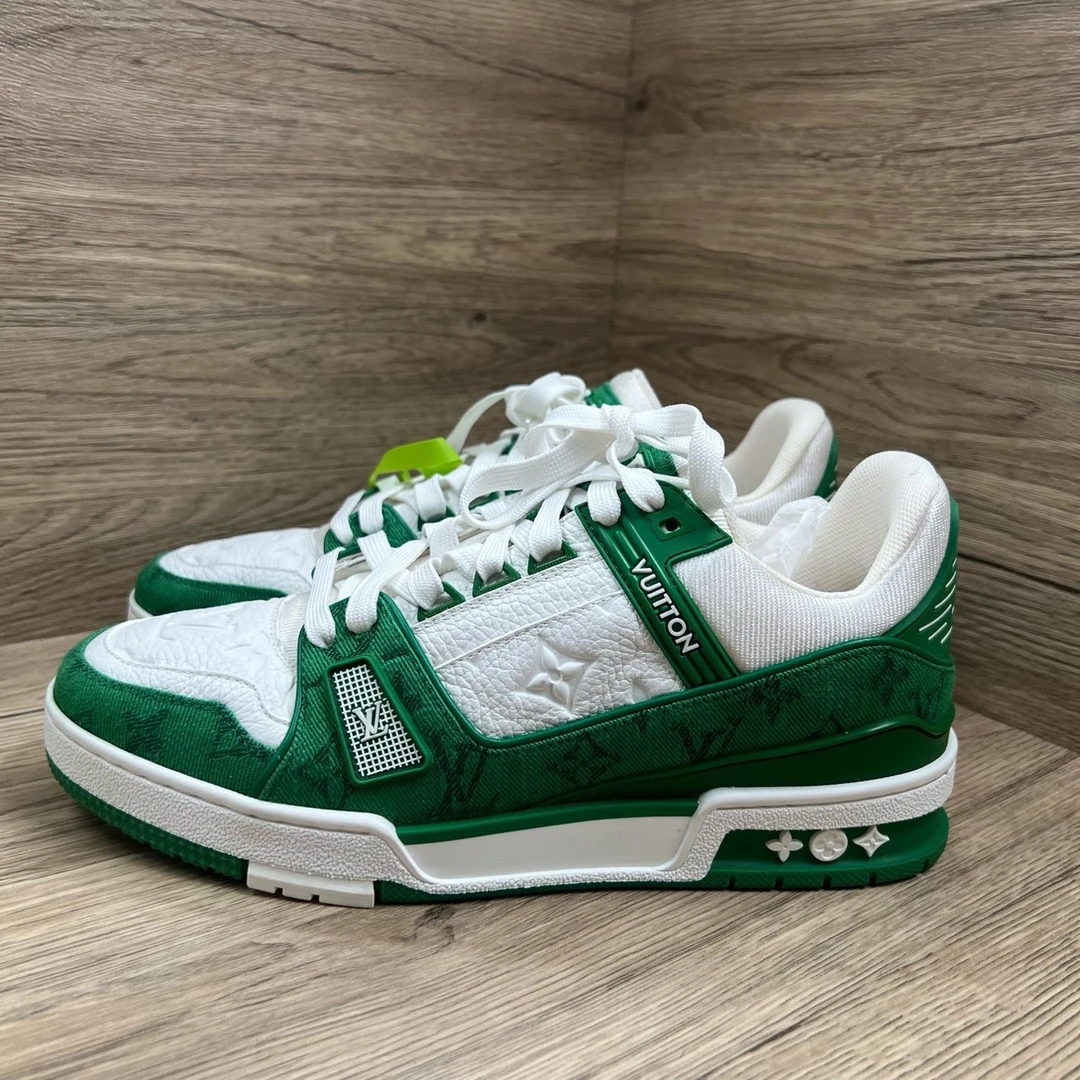 99新 LouisVuitton/路易威登 Trainer 白绿牛仔板鞋 42码