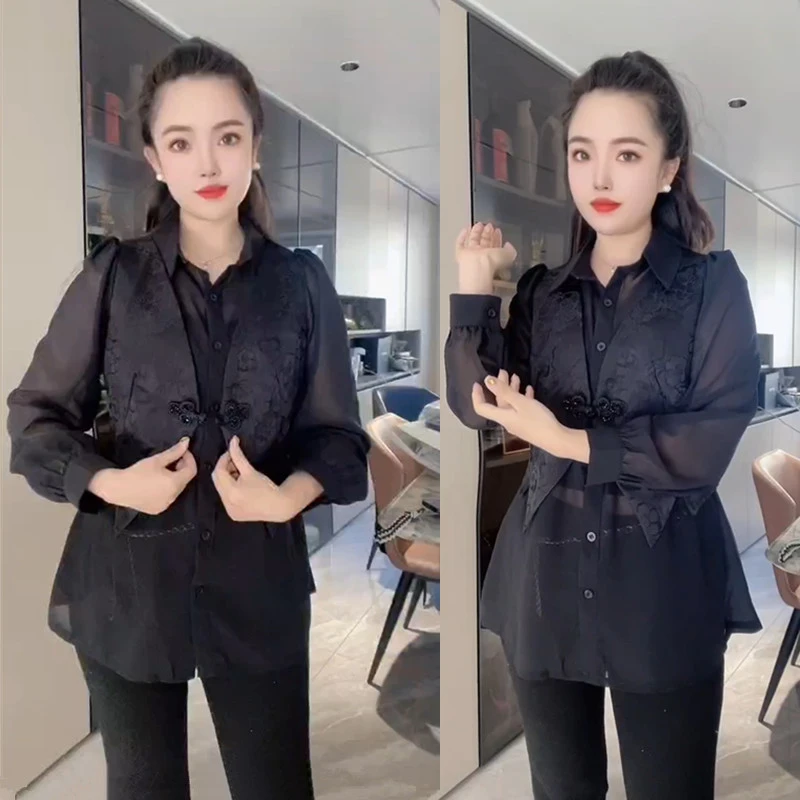 网红爆款时尚减龄宽松显瘦上衣女气质百搭简约纯色POLO领衬衫潮