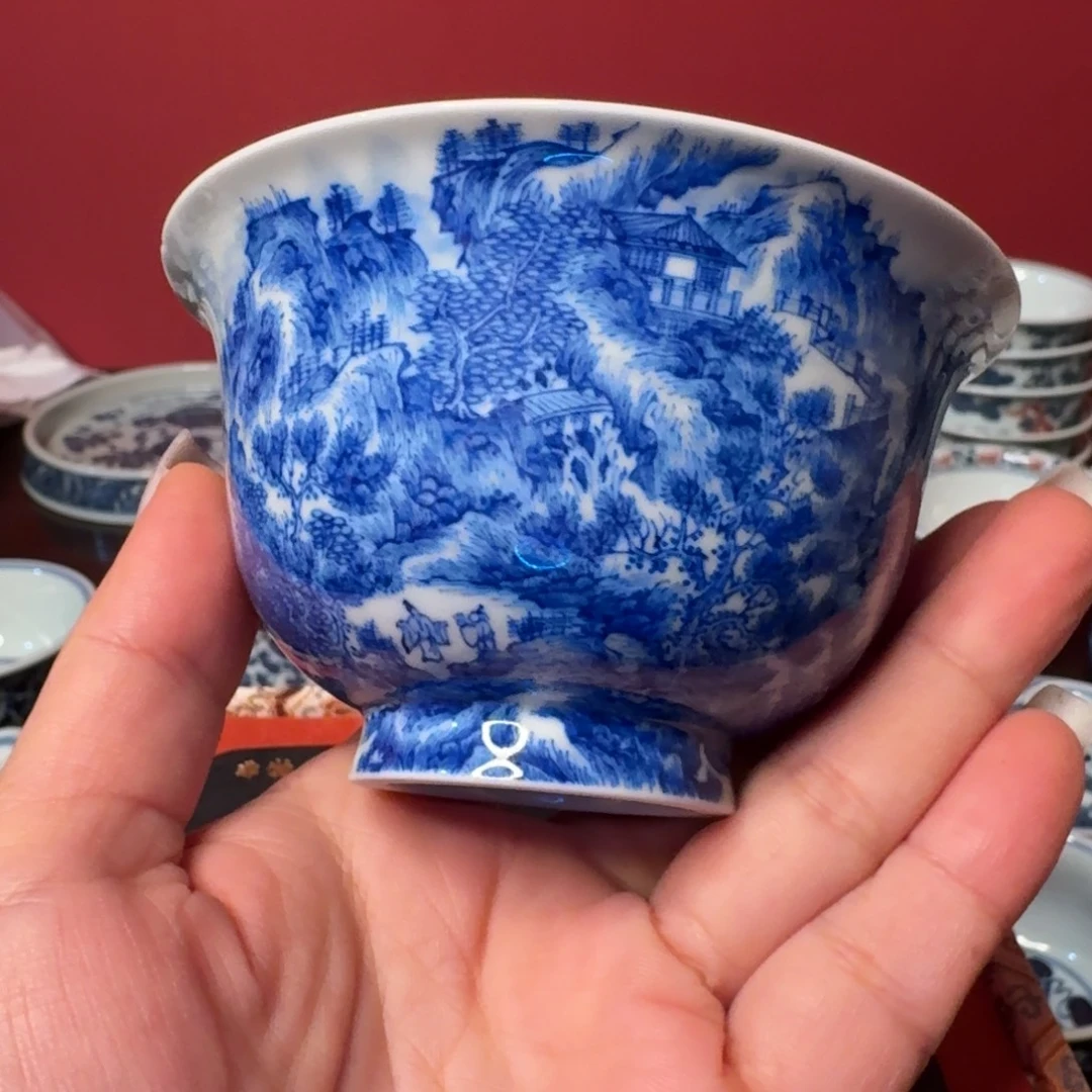 *****摆件柴窑青花山水单杯