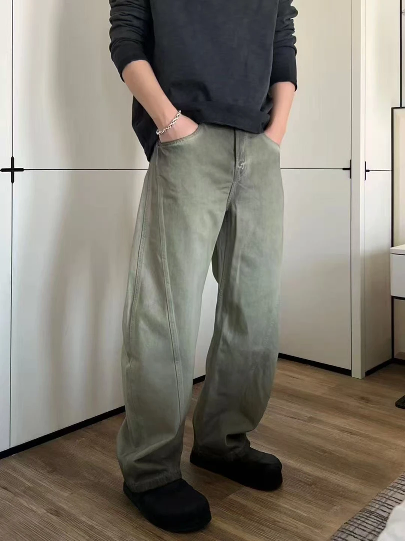 拉链阔腿裤高街休闲裤牛仔裤做旧百搭裤子复古可变喇叭牛仔裤