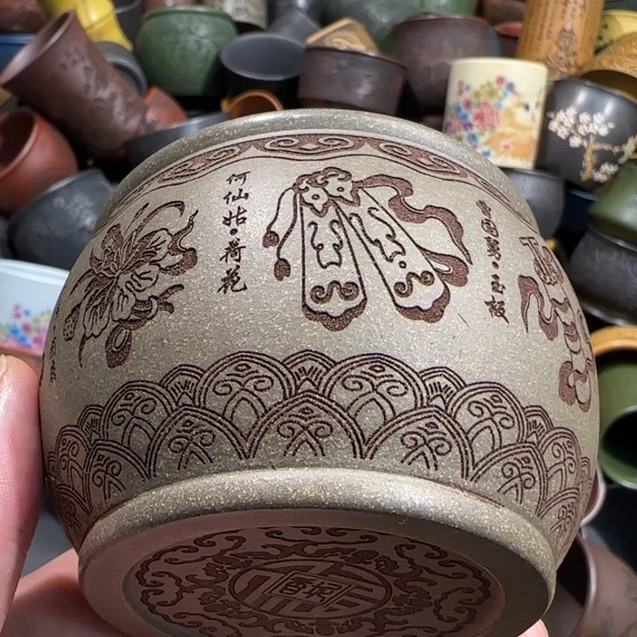 茶杯绿泥全手工紫砂