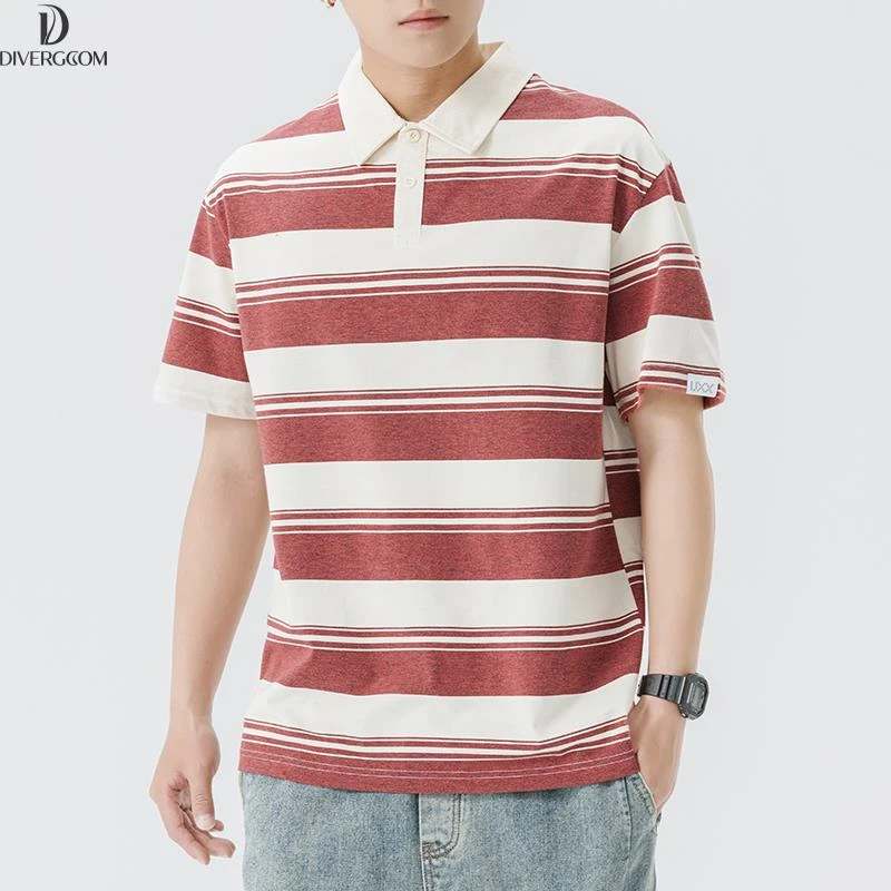 DIIIVERGOM纹短袖衫男款夏季港风男士翻领恤休闲百搭宽松半袖上衣