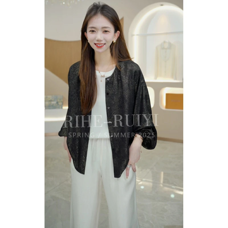 R H【金皮冠乐绉】质感时尚休闲气质桑蚕丝长袖衬衫H922280