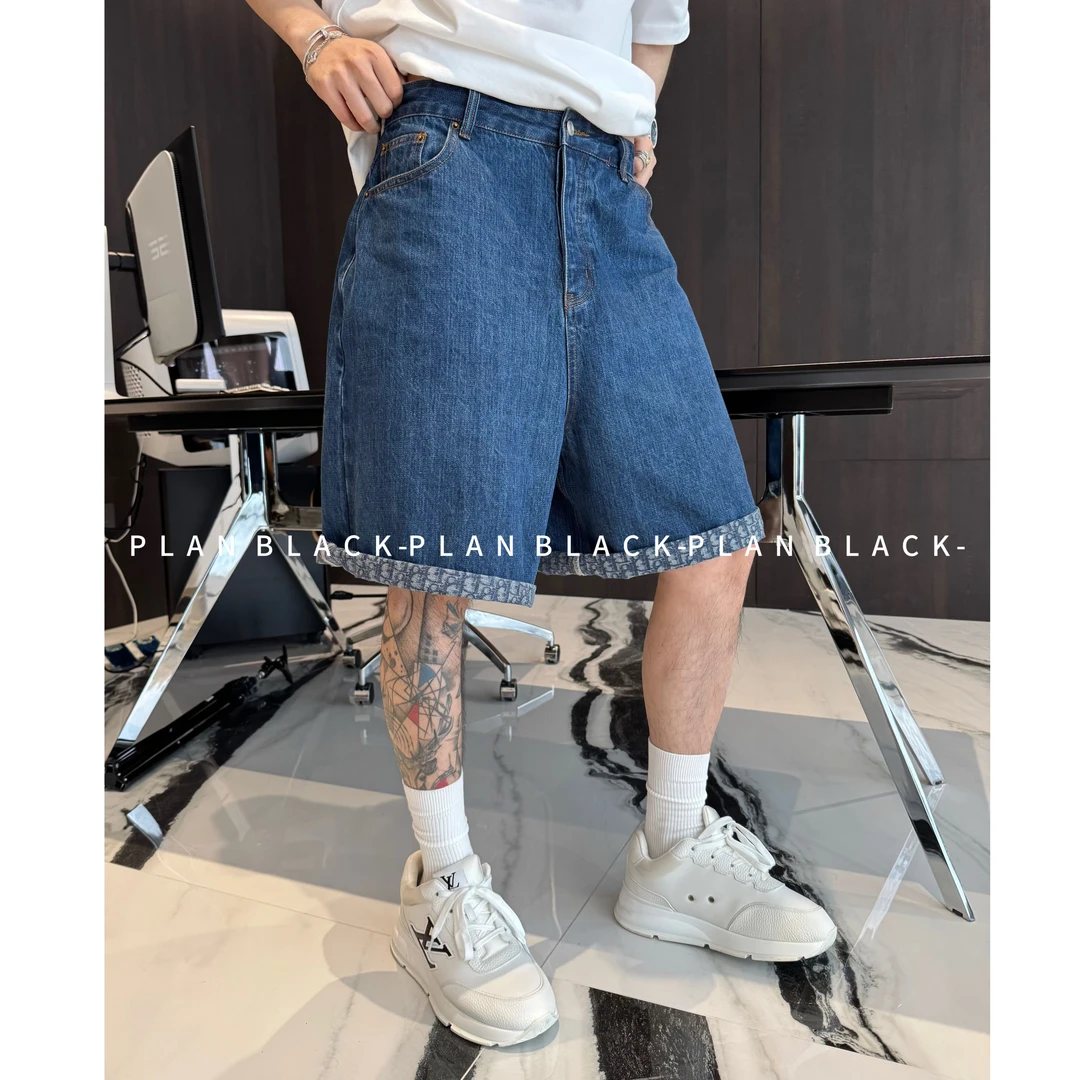 RICH陈发财【翻边牛仔短裤】原地封神！情侣字母翻边牛仔短裤6922