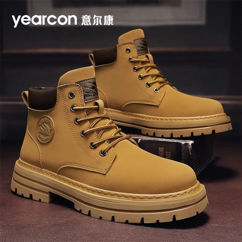 意尔康马丁靴男鞋2025新款春秋季户外登山工装靴男士踢不烂大黄靴