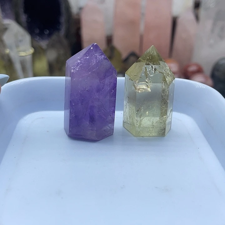 水晶珠宝半成品未镶嵌11紫 黄水晶柱