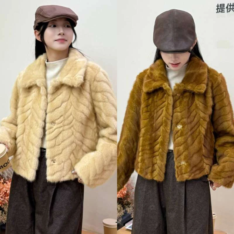 韩系千金感翻领短款高级感气质毛毛外套332