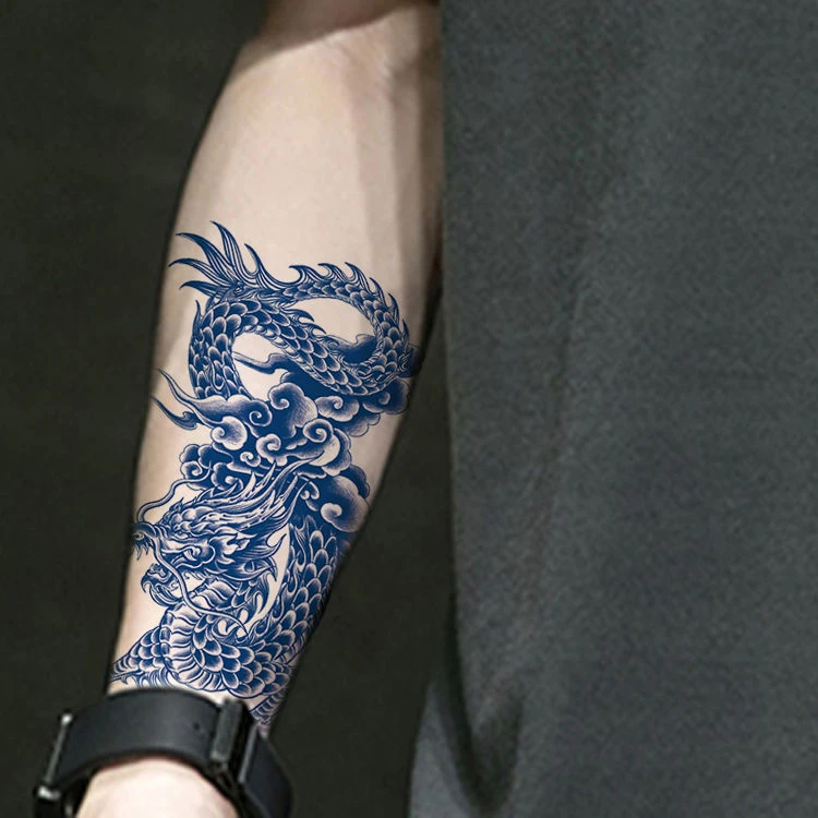 草本纹身贴祥云龙图腾半臂防水不反光贴画