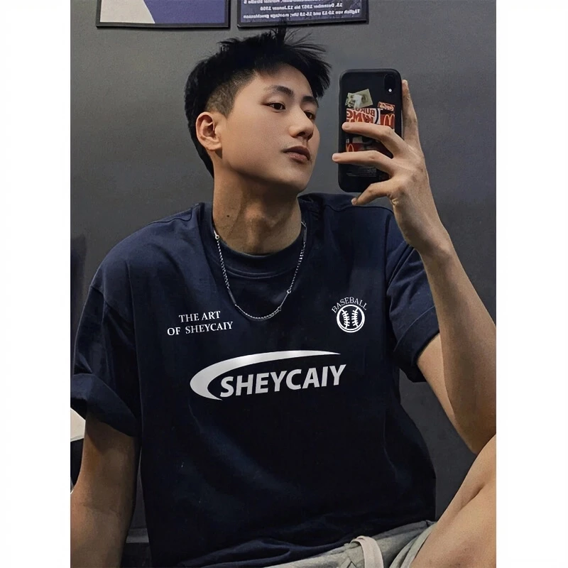 美式重磅半袖t恤ins男生新款夏季纯棉短袖宽松复古上衣男女