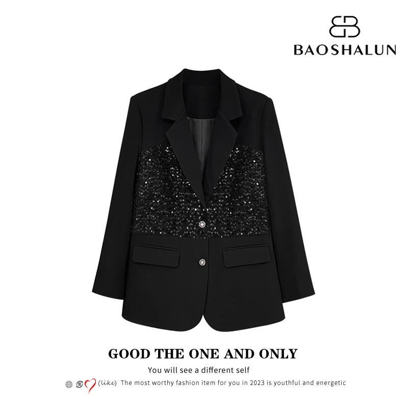 【小云总专享】宝莎伦不规则亮片拼接高级感西装300252