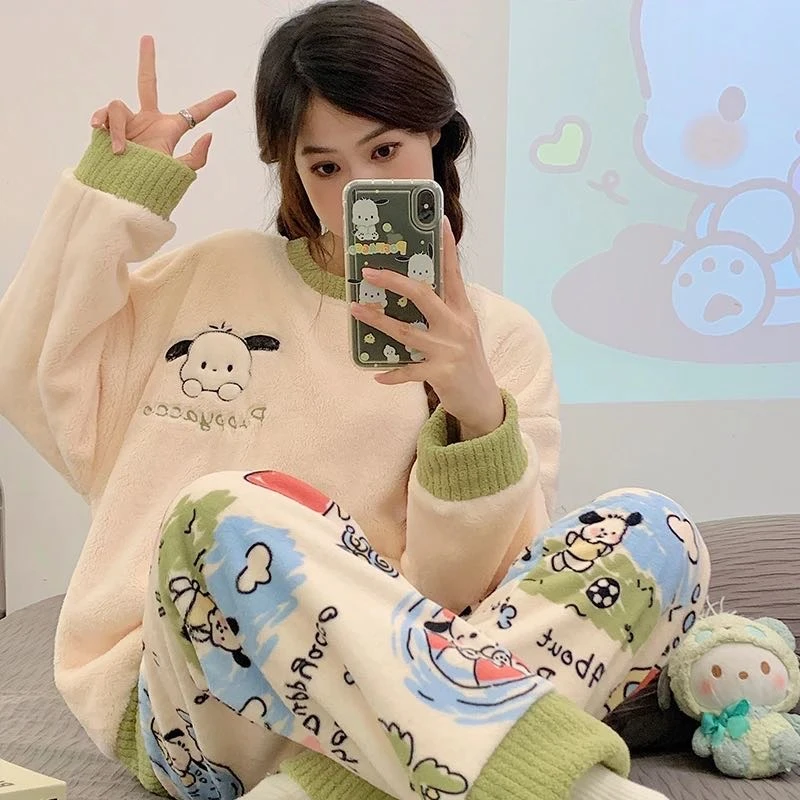 秋冬睡衣女珊瑚绒可外穿可爱加绒套装家居服加厚保暖爆款学生女款