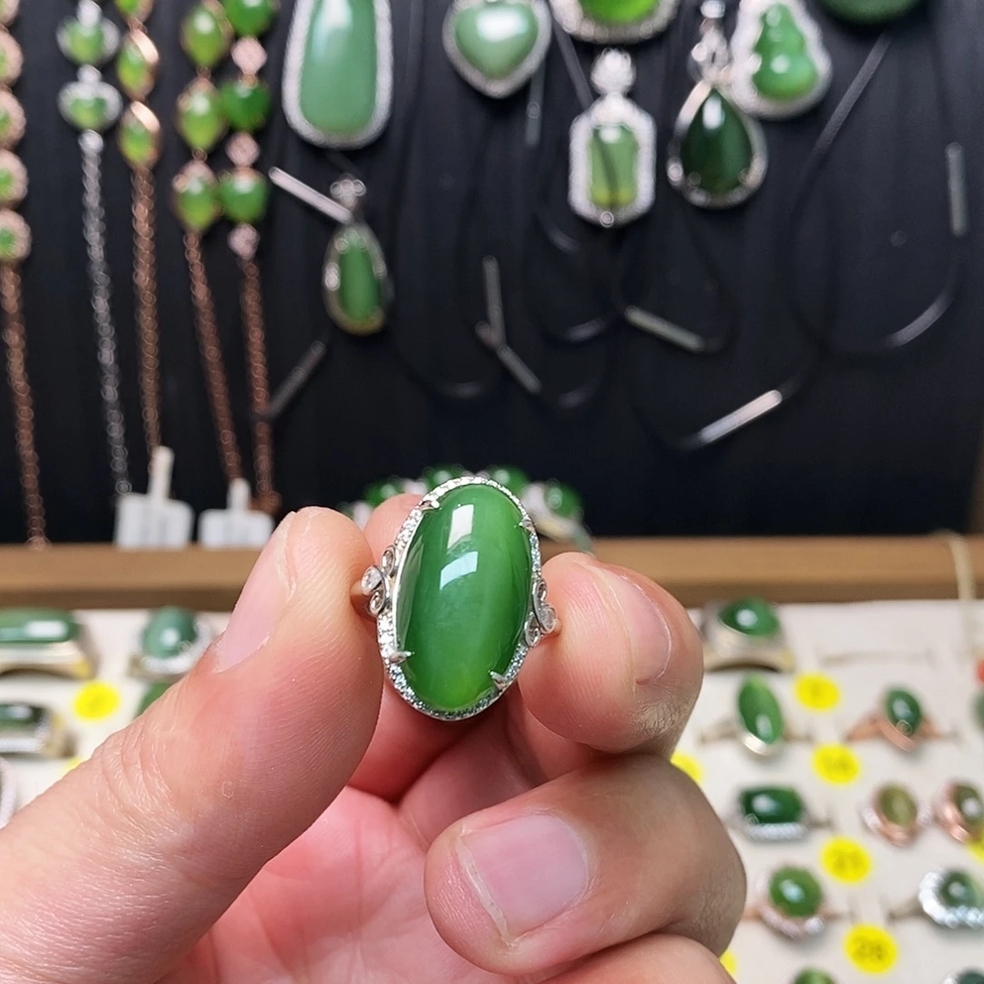 和田玉（碧玉）银S925镶嵌戒指