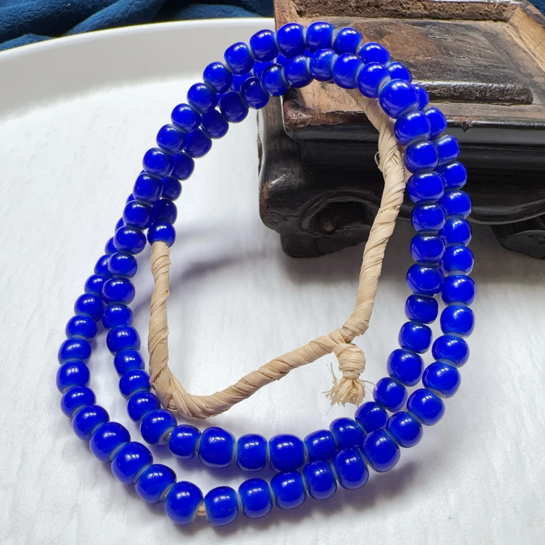 非金属铅玻璃手链 【琉璃长串 蓝色】老型珠 约6左右