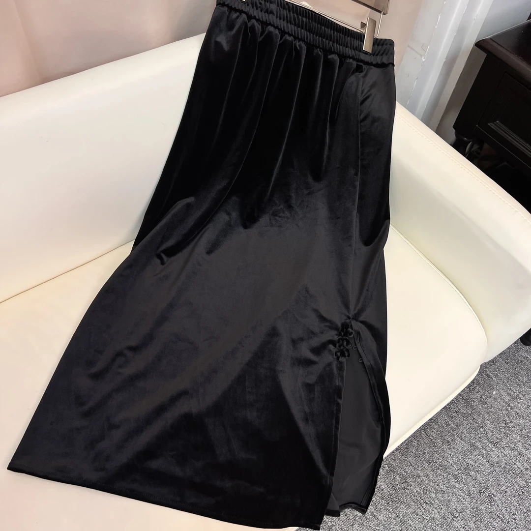 7035 新中式女装休闲裙 秋季新品丝绒裙 简约轻奢百搭款