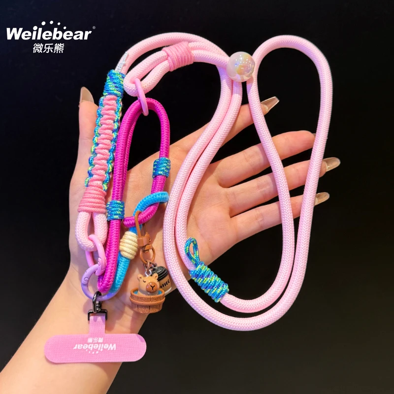 原创彩色编织手机挂绳斜挎可调节长短个性小众手机壳腕带挂饰链条