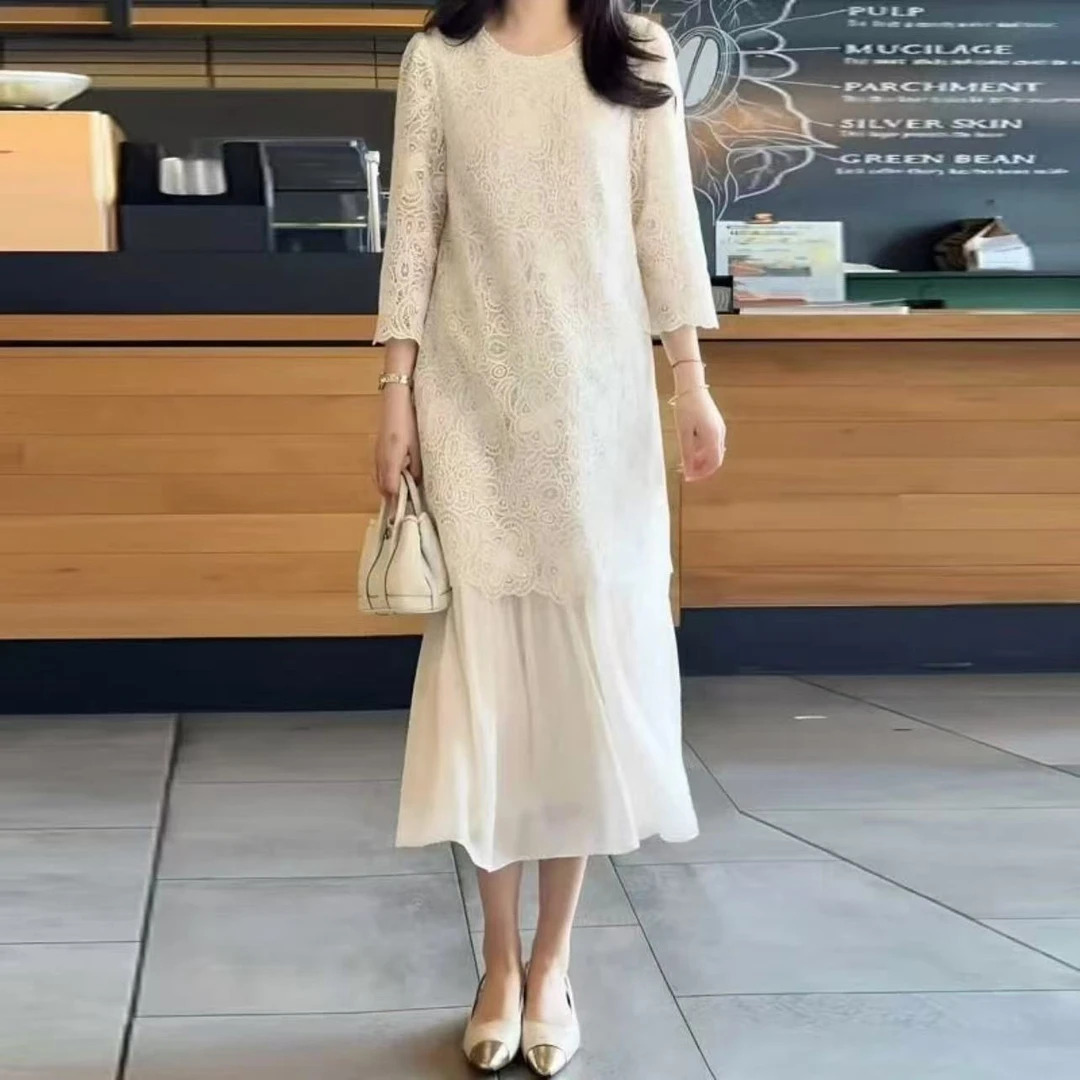 法式百搭设计感蕾丝连衣裙女2025夏季新款温柔风高端气质显瘦长裙