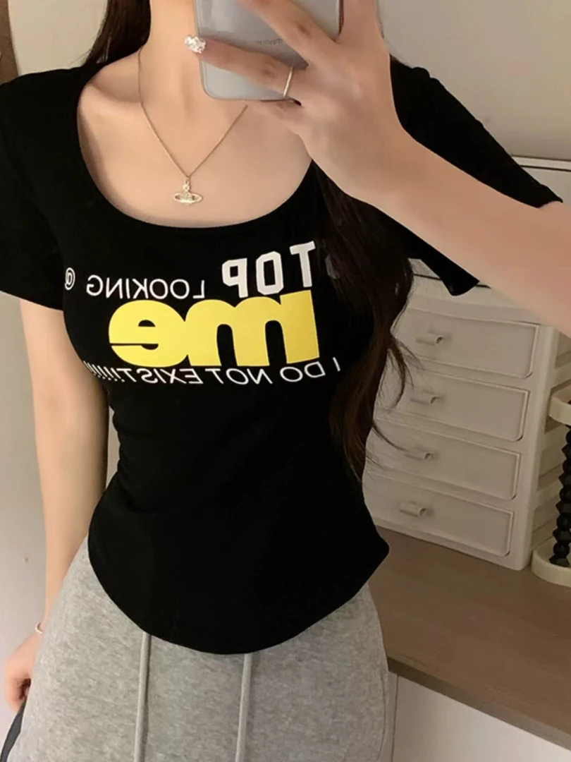 C28-4四色“别看我”短袖上衣（5387）