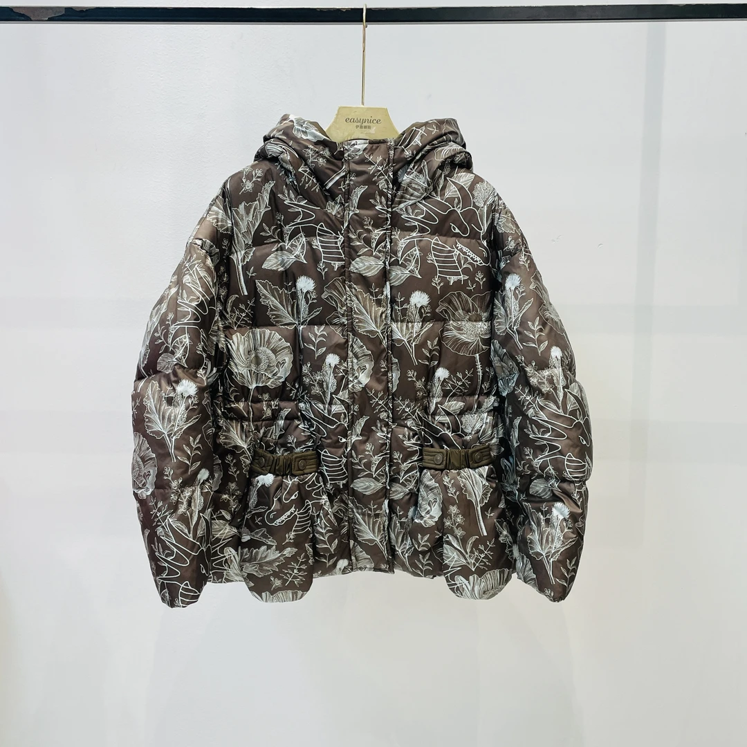 冬季短款休闲百搭宽松显瘦连帽印花加厚羽绒服外套  AW-34286