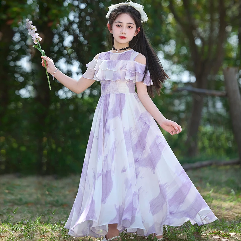 女童夏季雪纺碎花连衣裙2025新款洋气薄款夏公主风裙子中大童长裙