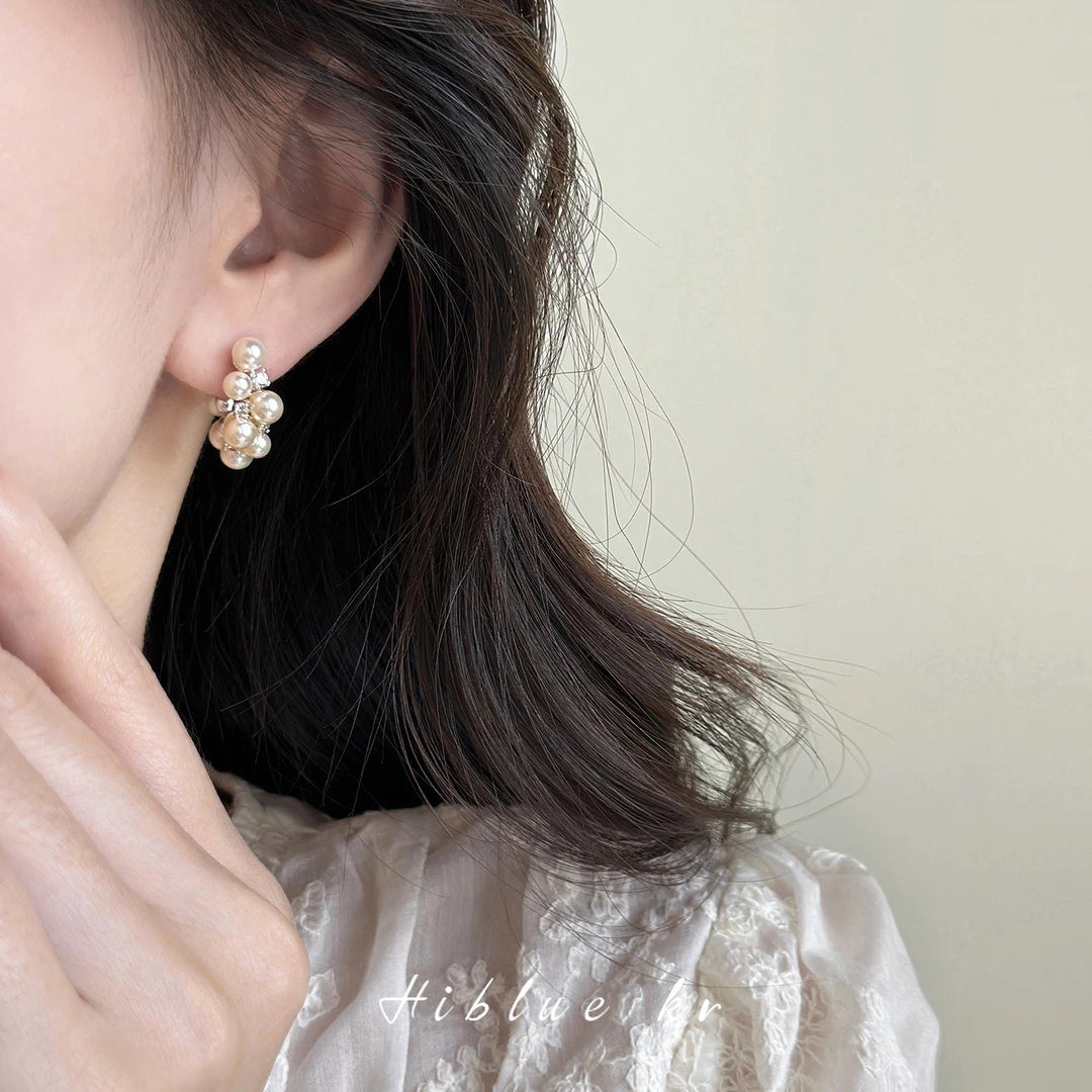 铜合金耳饰 小众c形圈款珍珠耳环耳饰女夏天轻奢高级感气质耳圈潮
