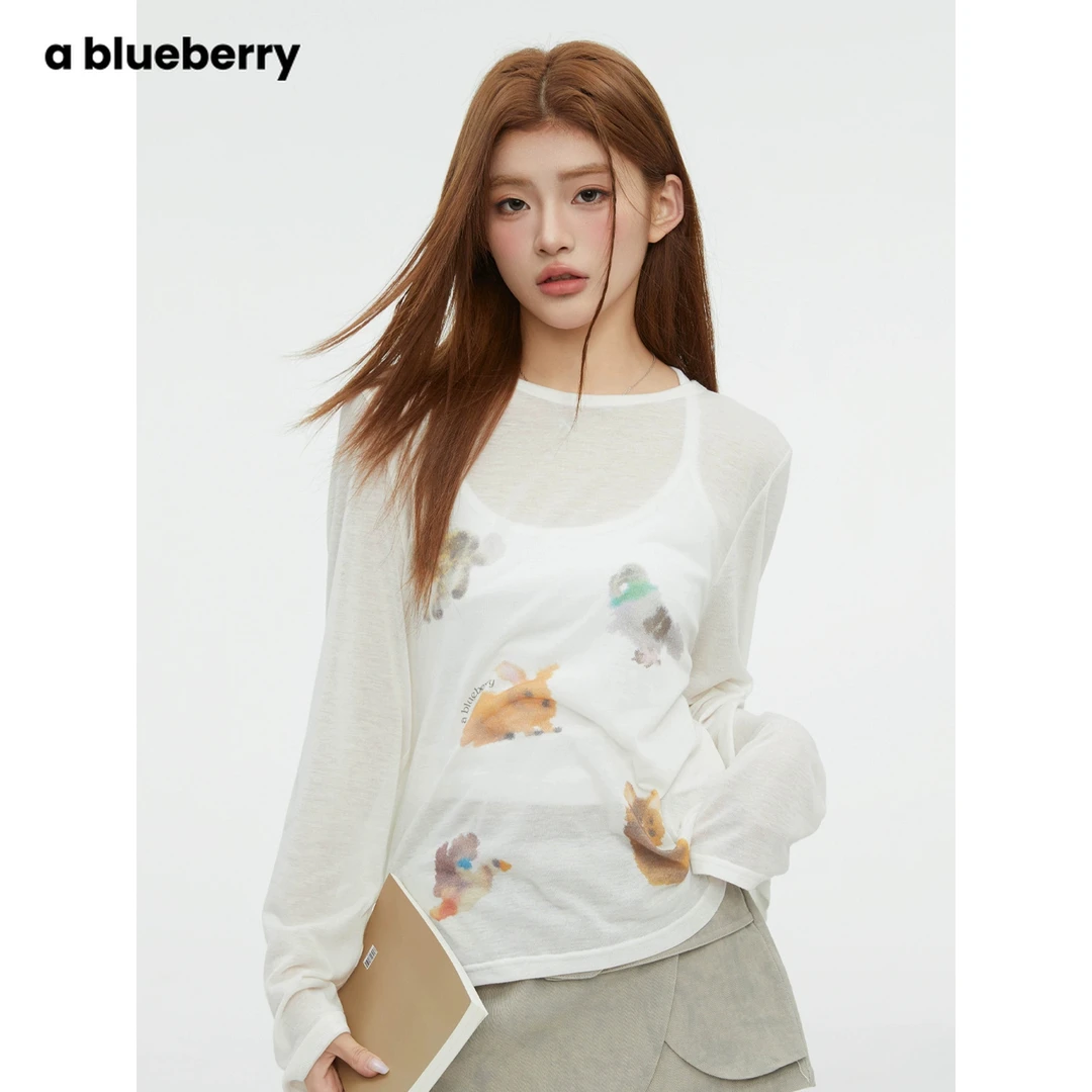 【李兰迪同款】ablueberry 印花T恤女夏季薄款防晒衫上衣BV1210166
