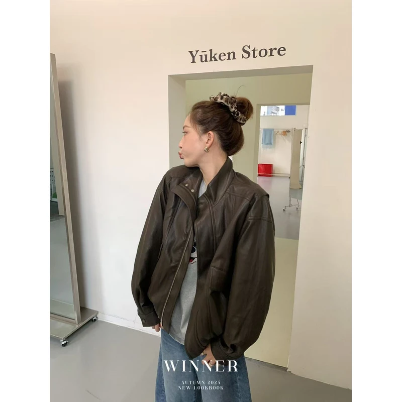 韩版质感立玲宽松皮衣外套8093（衣长65）
