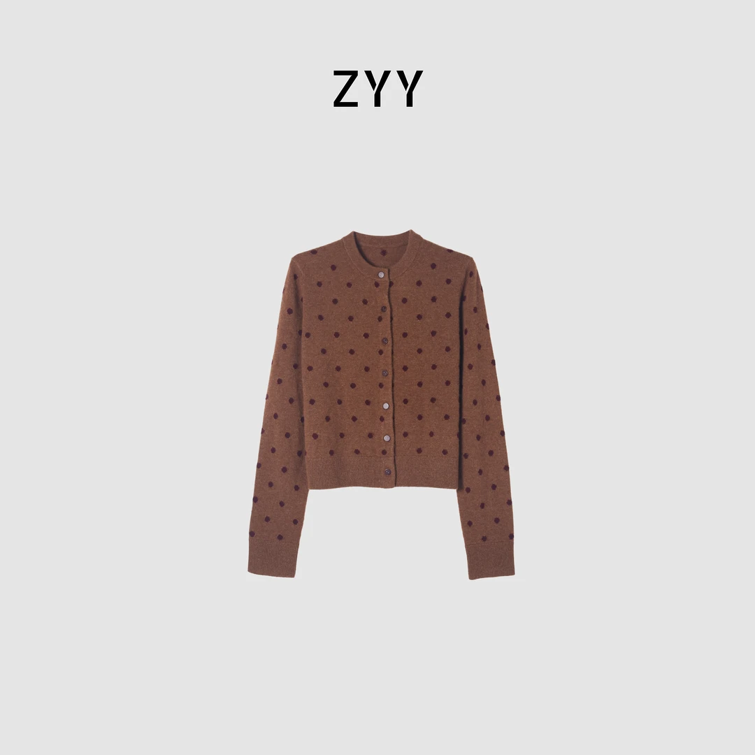 ZYY【素色钉缀】2025S/甜美风波点秋季毛针织衫长袖开衫X25DMY06074