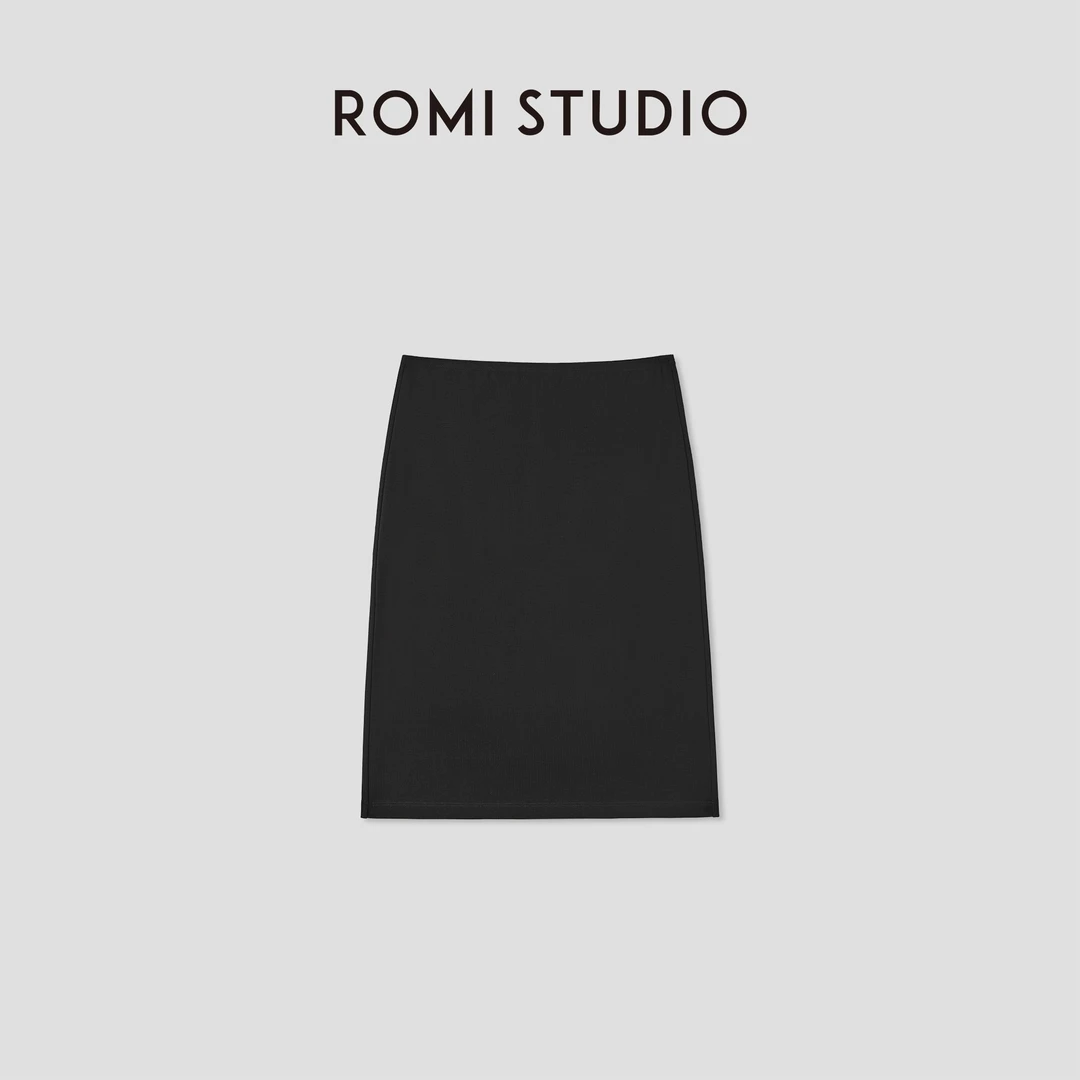 ROMI STUDIO“舒适优雅”黑色高密棉轻薄弹力针织半身裙 RWCSXT2512