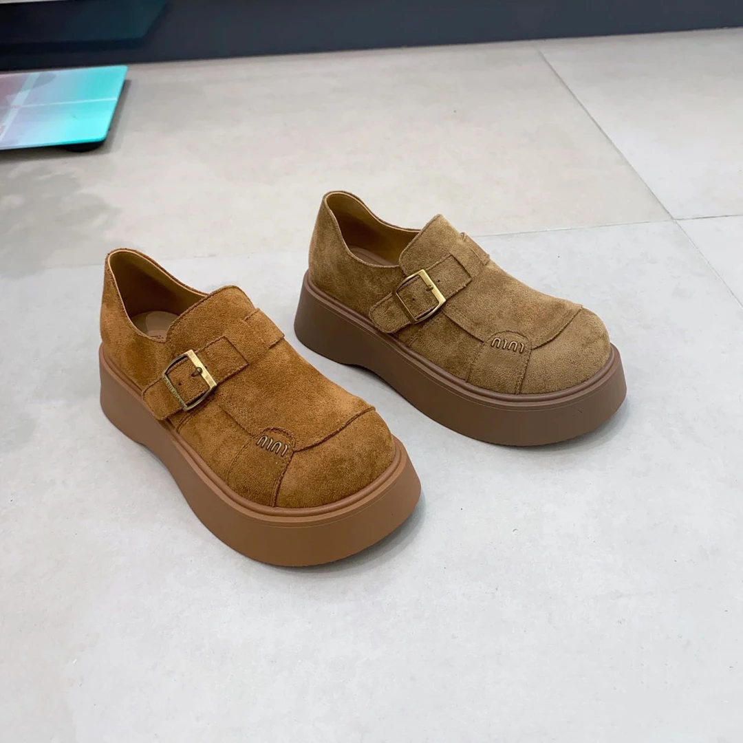 新疆（5厘米）2025年早春新款复古厚底一脚蹬乐福鞋春秋单鞋潮975-7