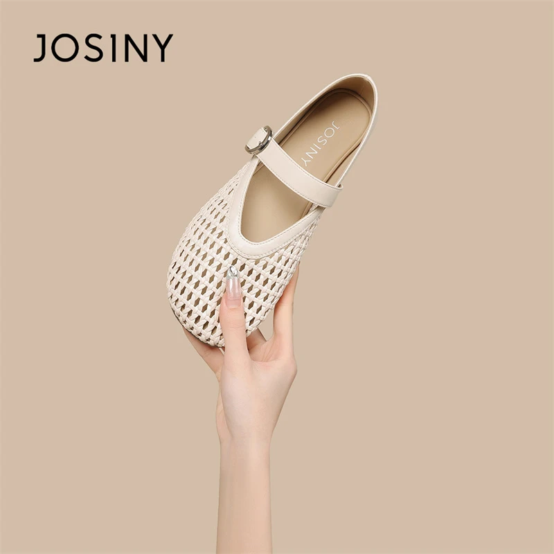 卓诗尼编织单鞋女款2025新款夏季透气包头凉鞋超火银色玛丽珍鞋女