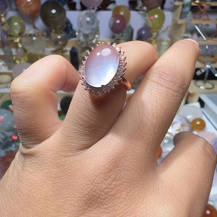 水晶未镶嵌珠宝半成品粉戒