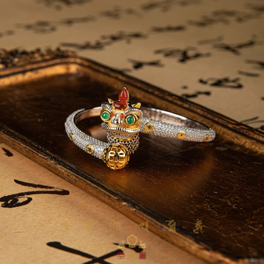 925银银制品 【般若·万象】鸿运当头醒狮爆闪手镯/GPX01510