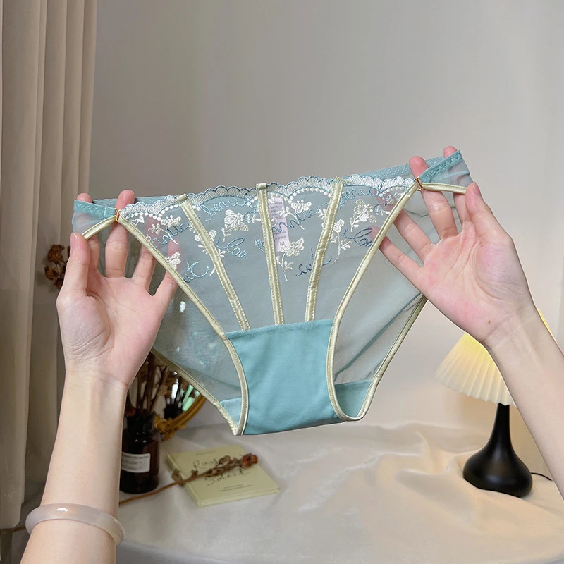 2条装纯欲少女蕾丝内裤国风刺绣时尚御姐少女轻薄设计 女士三角裤