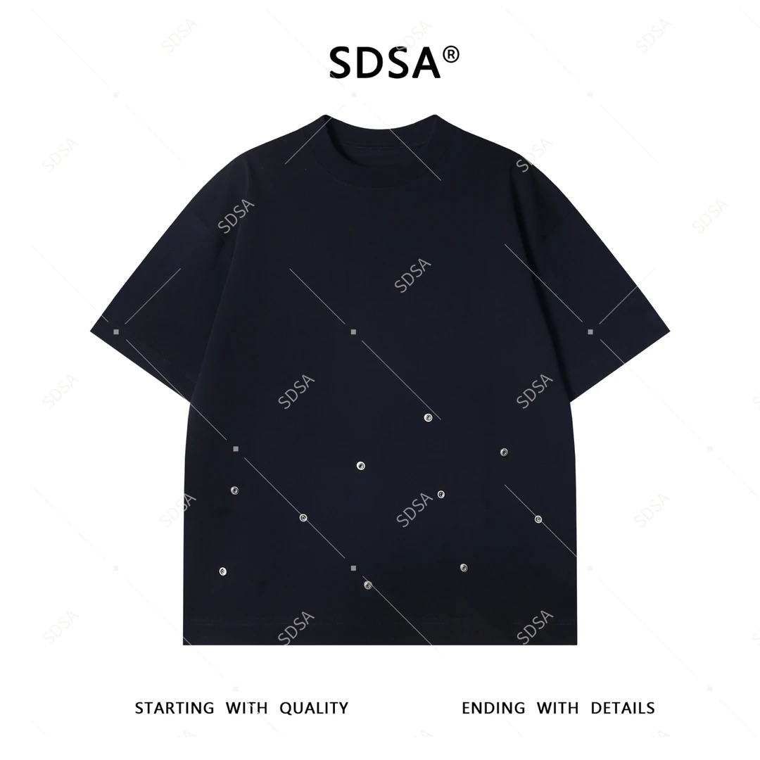 夏季高级感新款男士简约鸡眼设计百搭短袖T恤痞帅显瘦圆领上衣