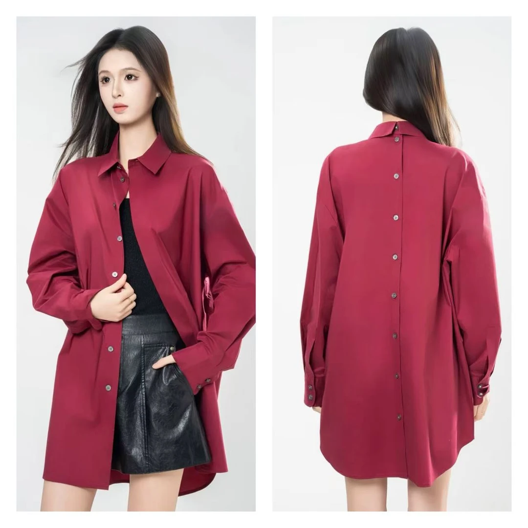 AMASS/阿玛施新款纯色衬衣时尚宽松安可拉红设计感衬衫5301110