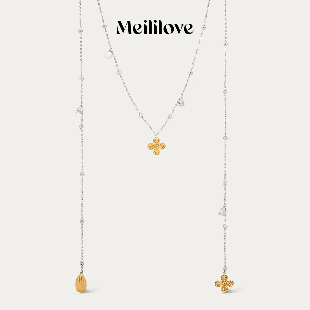 meililove/莓拉 合金项链 四瓣花开放式长项链-ZC01小众高级感