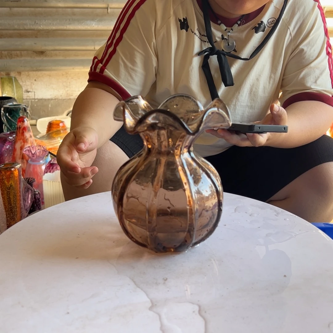 透棕高度14琉璃花器摆件微瑕