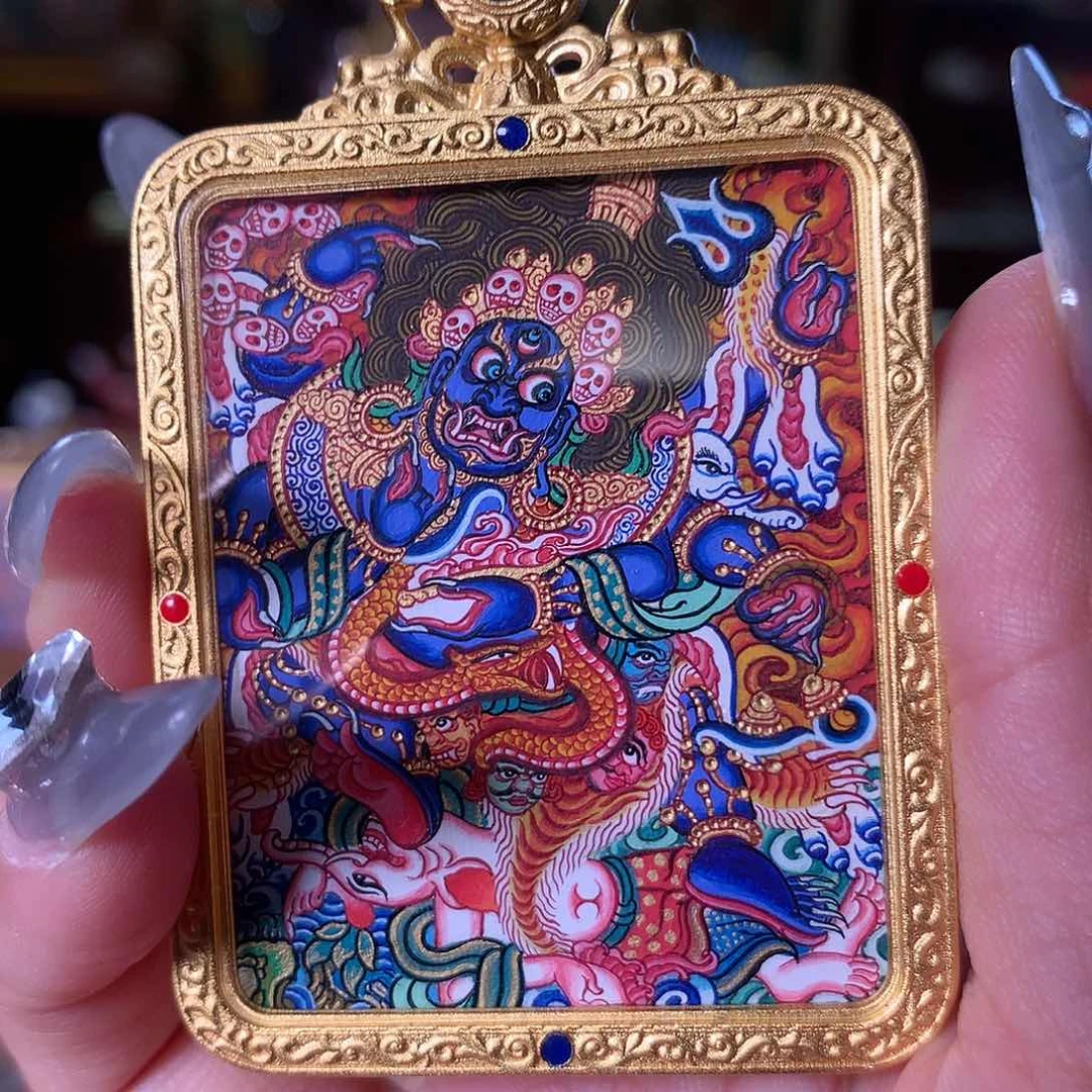 吊坠就漏一次！热贡纯手绘唐卡大黑天