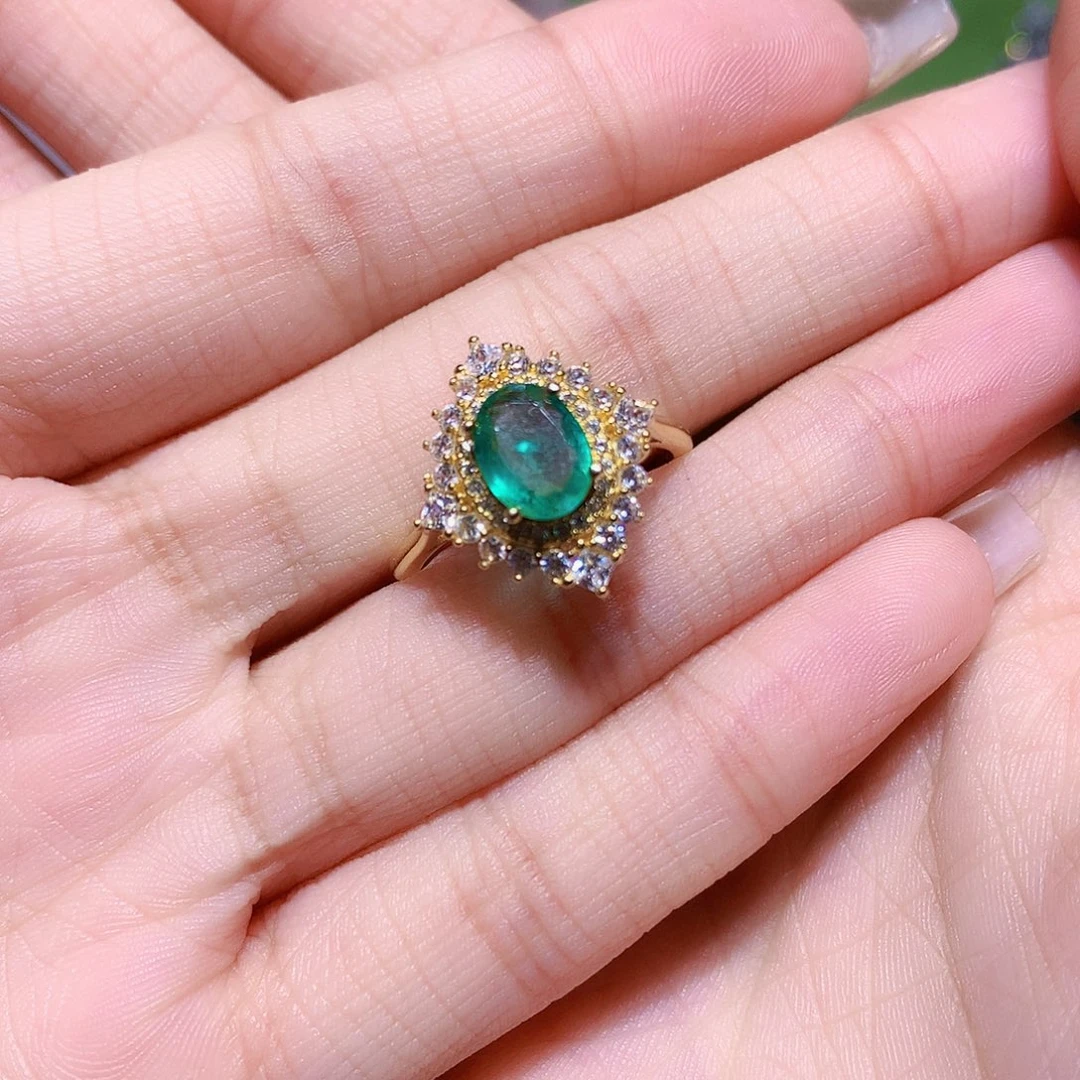 祖母绿戒指银S925镶嵌