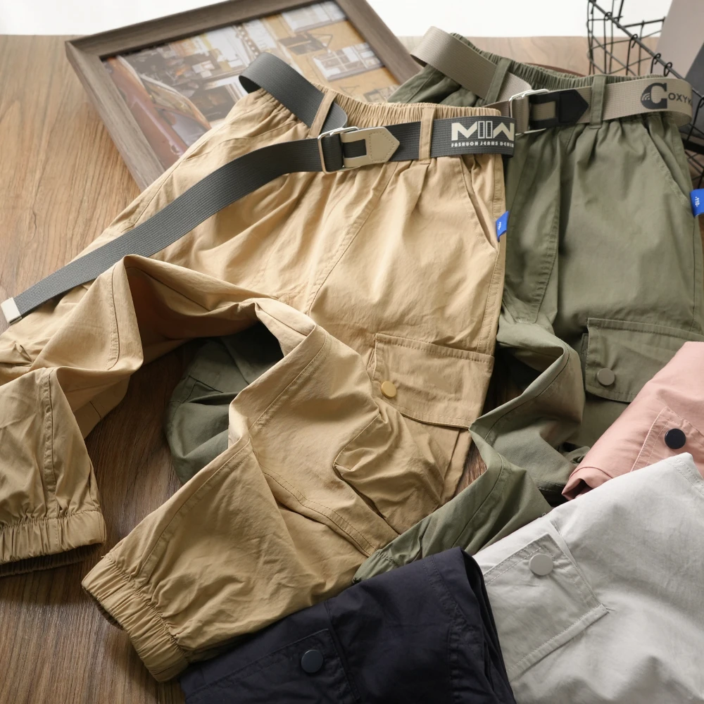 男童春季新款腰带撞色口袋时尚工装裤中大童儿童洋气裤子1075