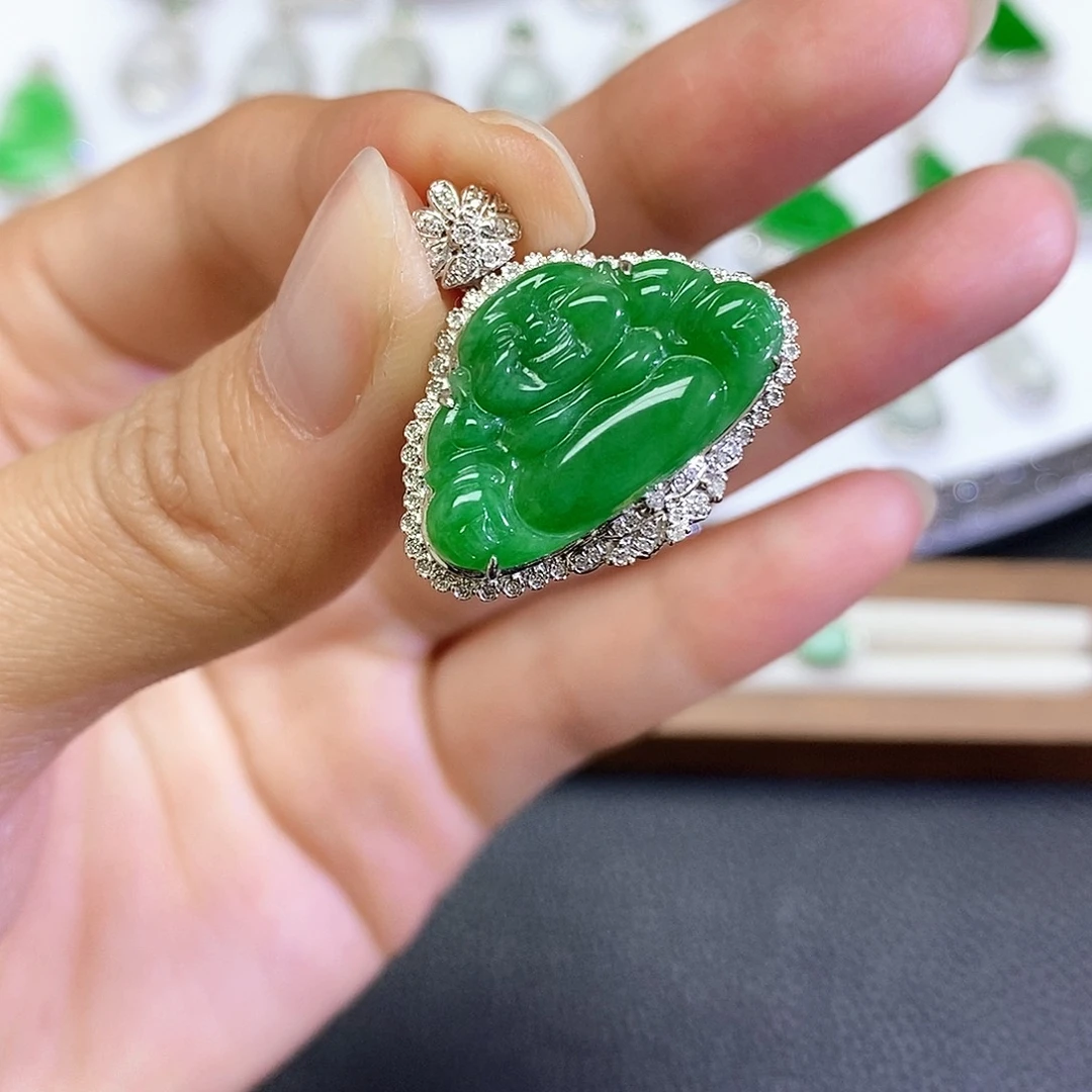 翡翠18K金镶嵌吊坠(不含链)