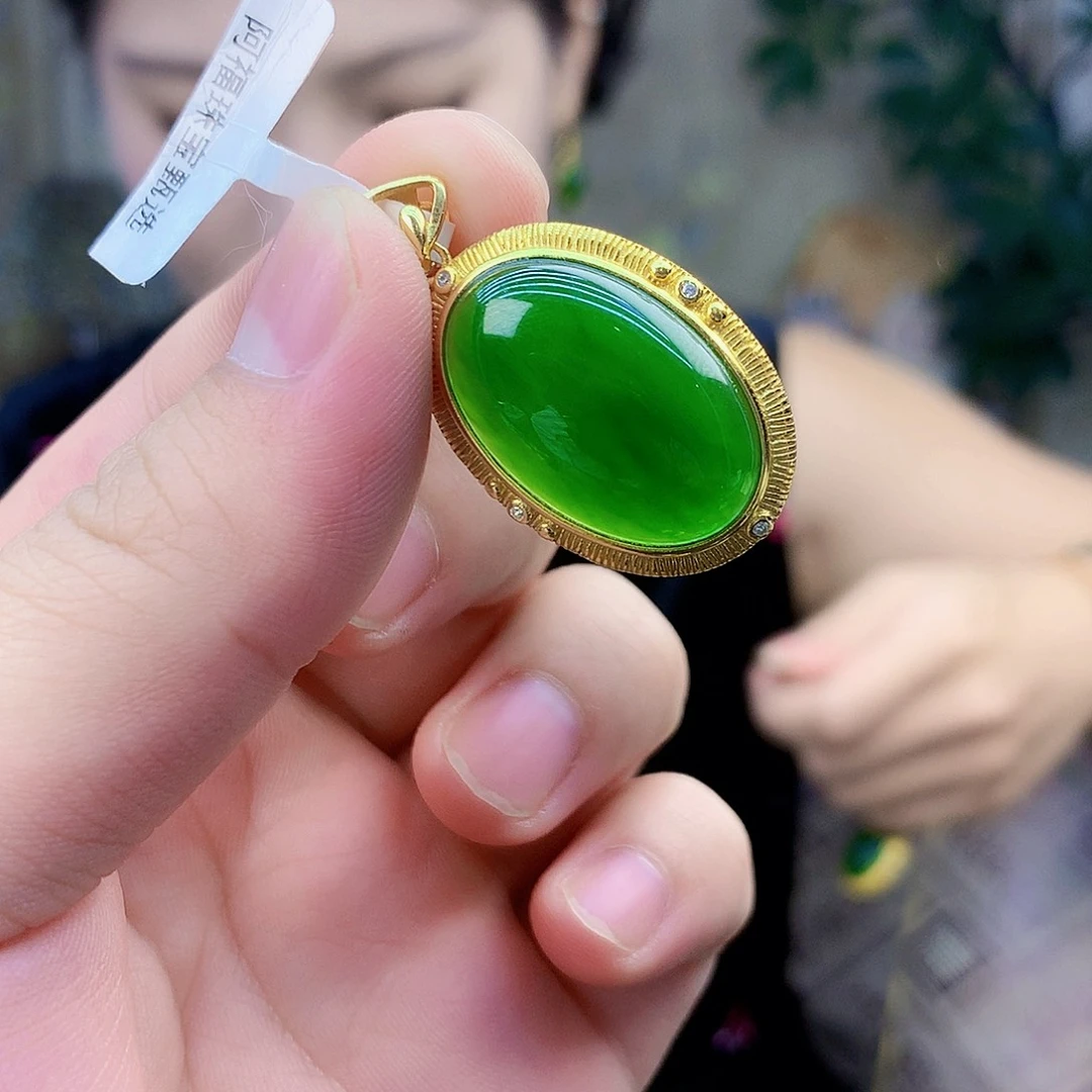 吊坠(不含链)银S925镶嵌和田玉（碧玉）吊坠